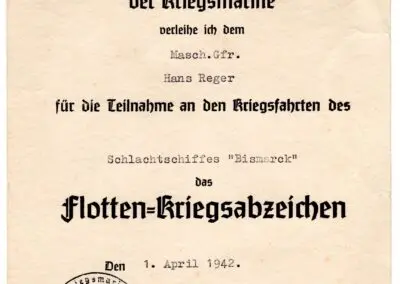 Schlachtschiff Bismarck – Sehr seltene Originaldokumente eines Besatzungsmitglieds