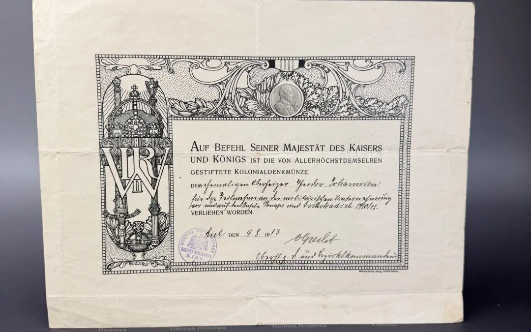 Kolonialdenkmünze Ponape 1910/11 – Urkunde Johannsen