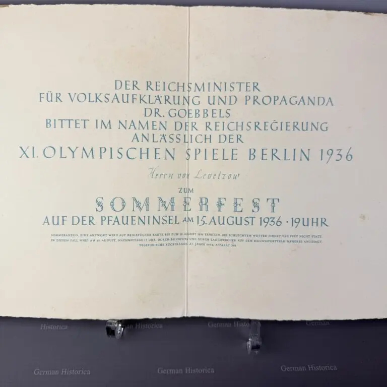 Olympische Spiele 1936 und Goebbels Sommerfest auf der Pfaueninsel – Original-Einladung