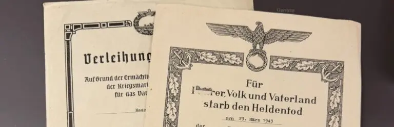 U-Bootskriegsabzeichen und Heldentod-Urkunde – Heinz Angellow, gefallen auf U 665: Für die U-Bootflottille ein alltäglicher Verwaltungsakt